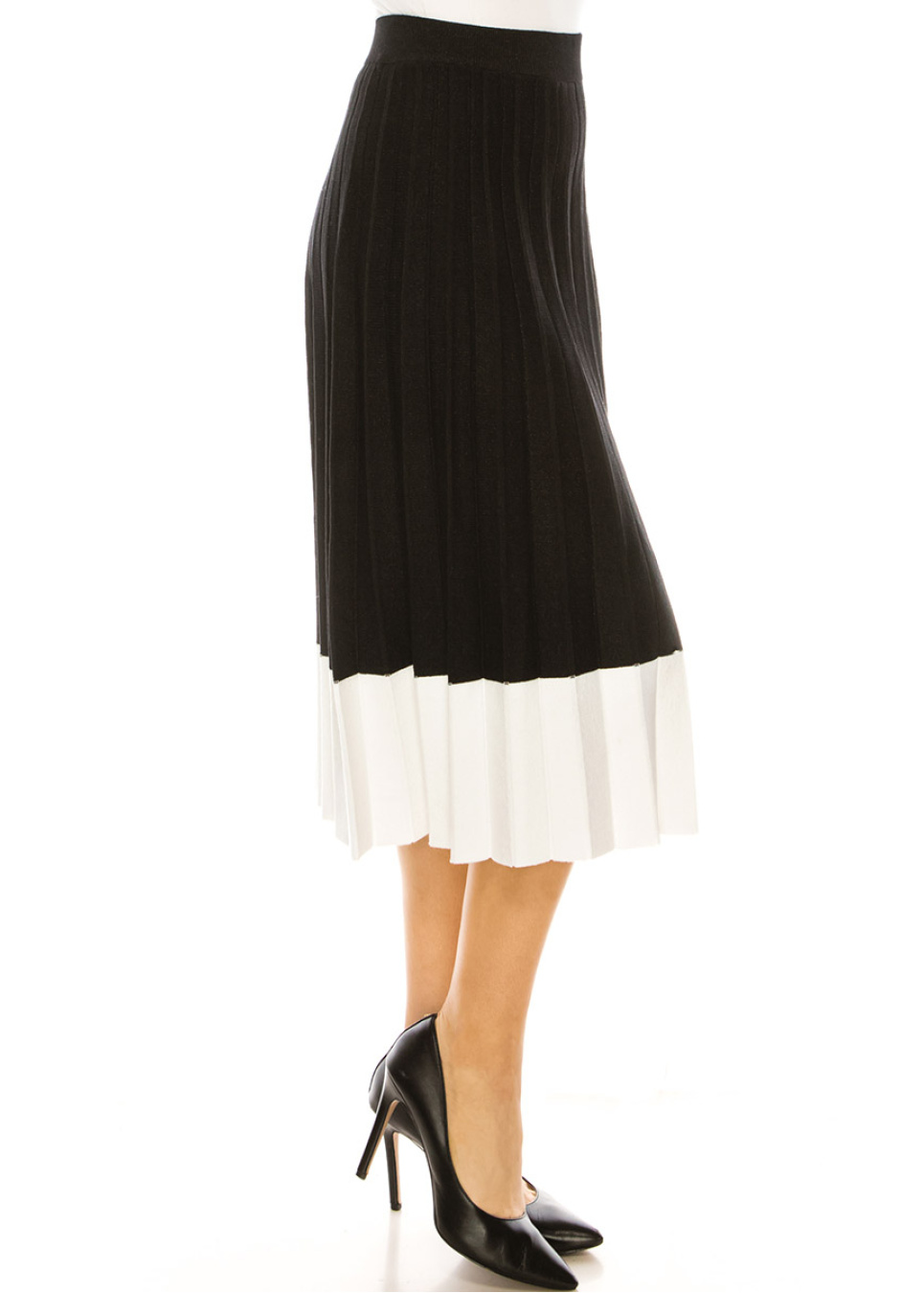 Black Pleated Midi Skirt With White Hem | Modest Women Clothing